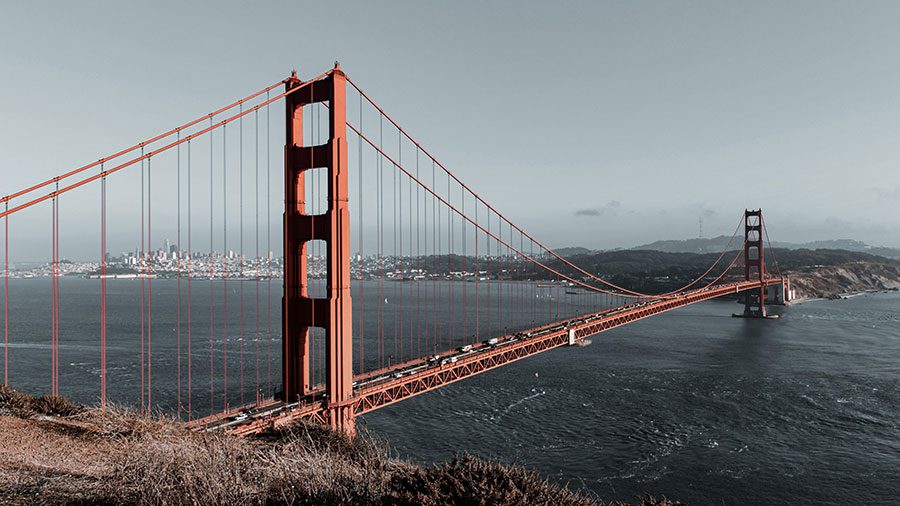 The Golden Gate Bridge and Marin County.